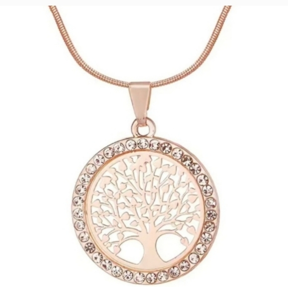 Rose Gold Rhinestone Crystal Tree of Life Pendant Necklace on 18-22 in chain NEW - Picture 7 of 8